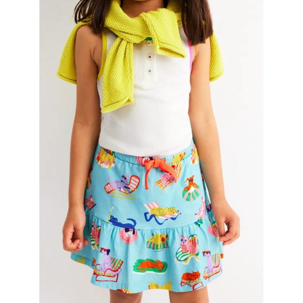 Mini Boden Blue Allover Dog Days Pool Summer Float Cotton Skirt Skort Girls 3-4Y